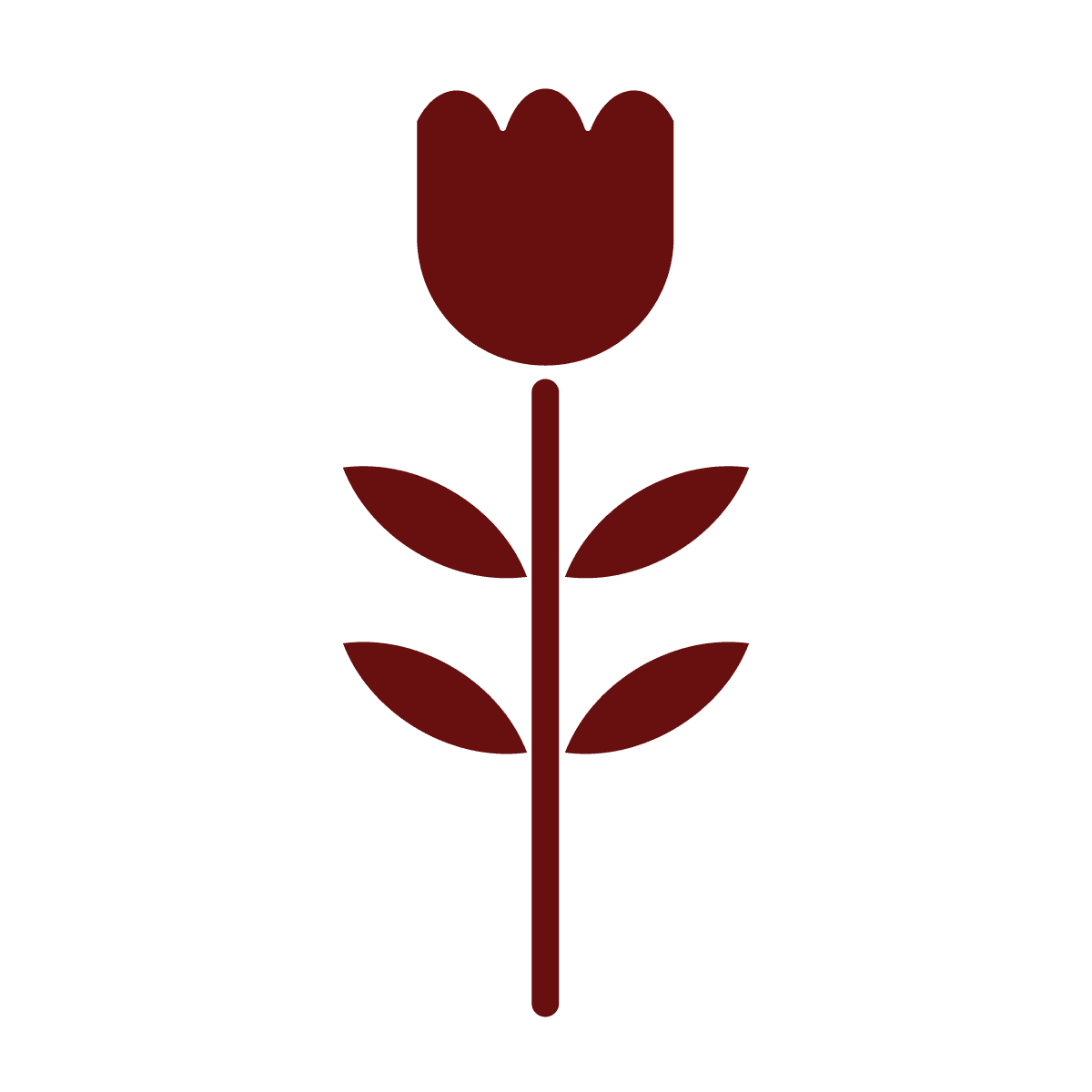 simple flat stylized element of a tulip with a closed bloom and three leaves