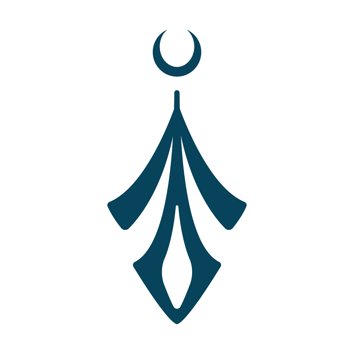 isolated vertical stylized blue pointed element with crescent moon and flourish accents