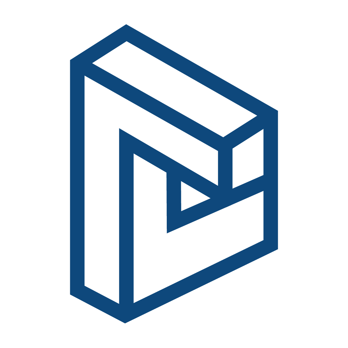 isometric 3d letter d logo blue for deri protocol identity and blockchain technology brand