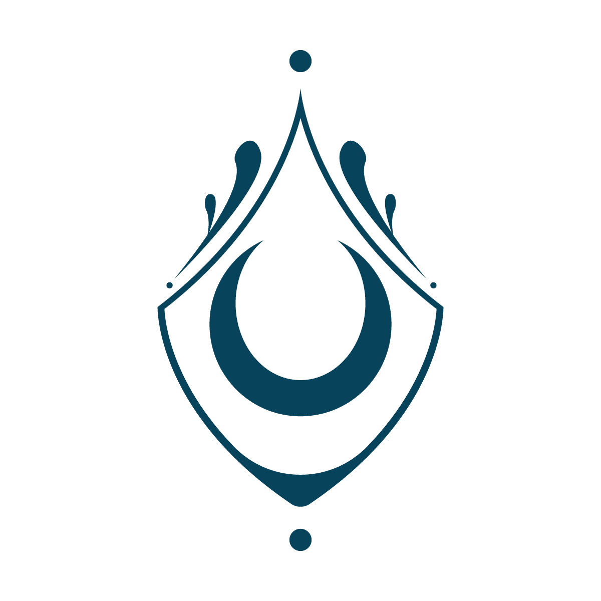 isolated stylized blue teardrop element with crescent motif for flourish artwork