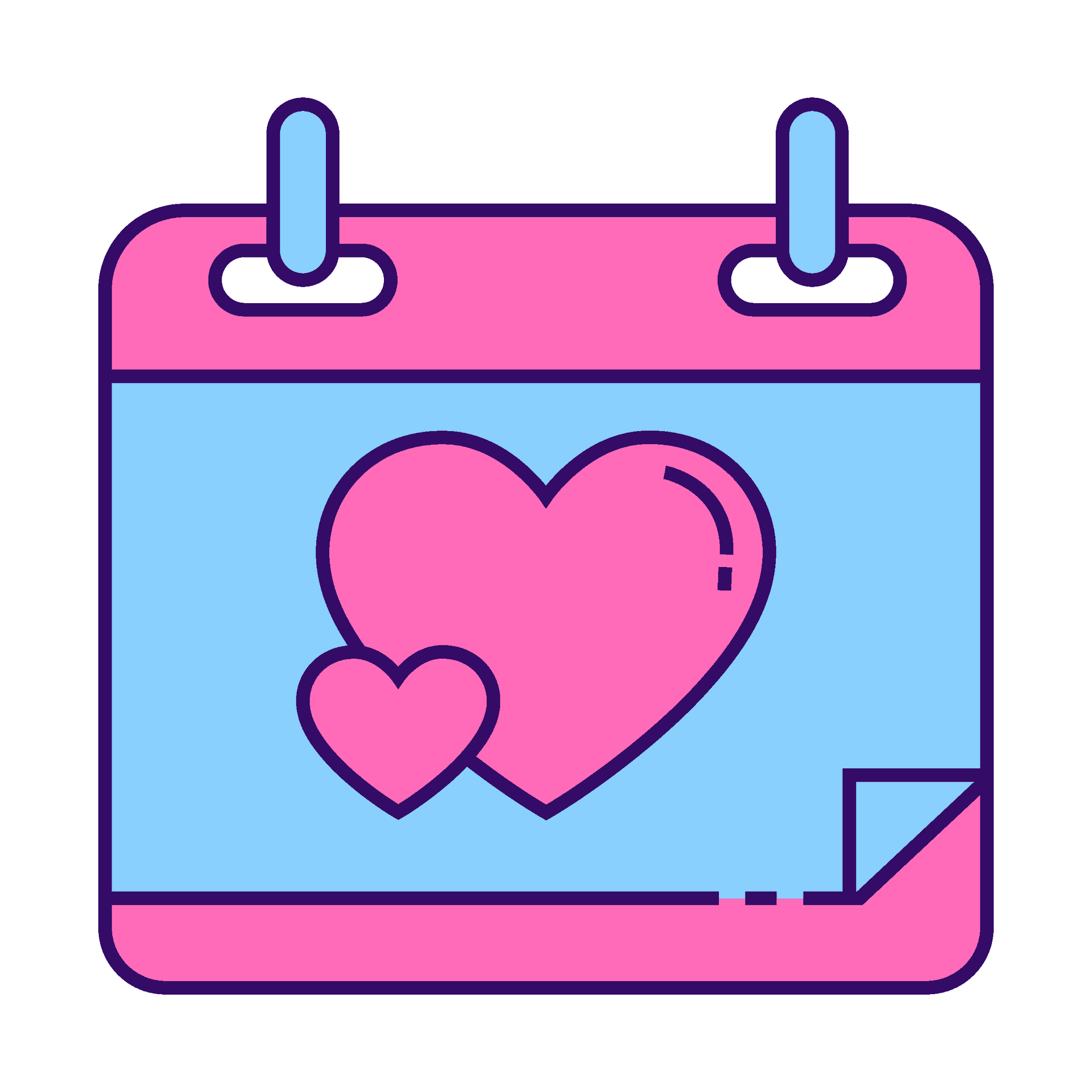 playful pink and blue calendar icon for romantic date reminders