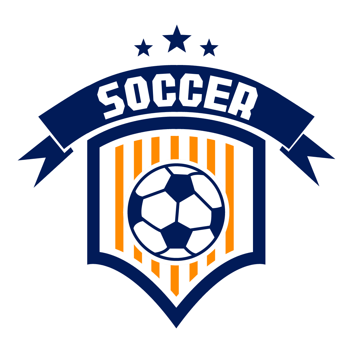 bold soccer logo with ribbon banner