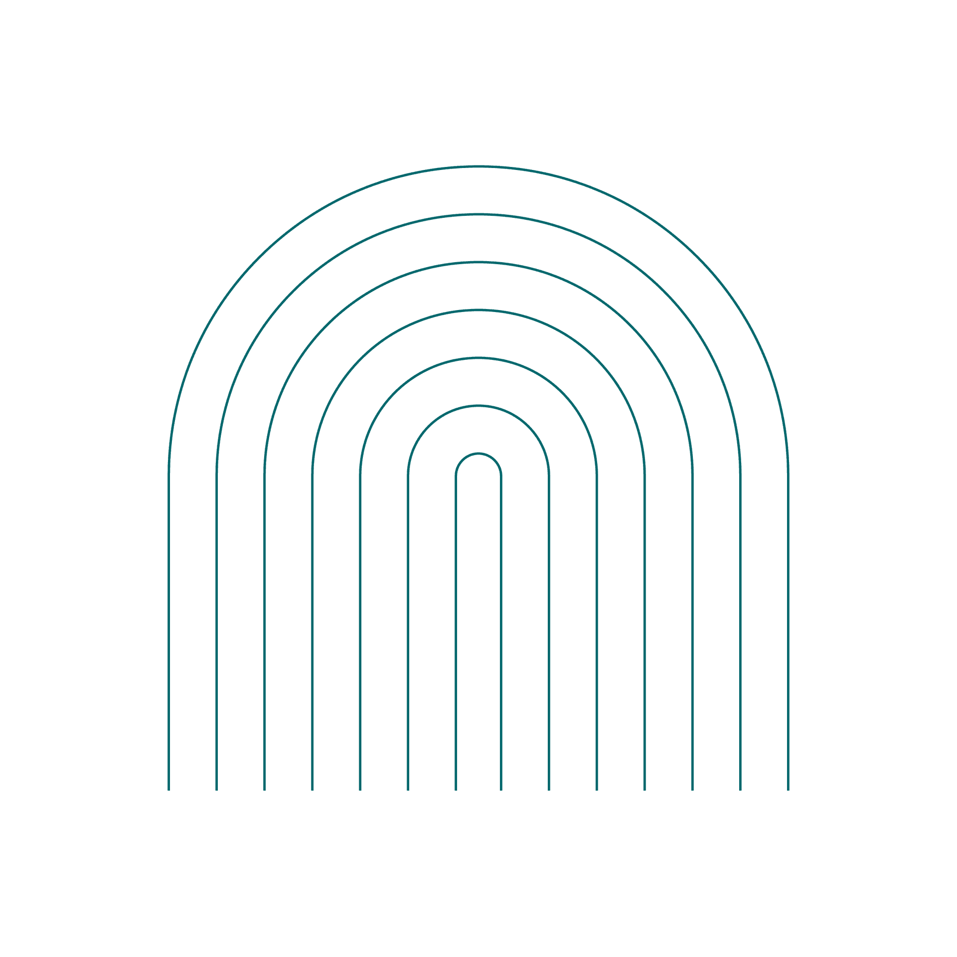 modern abstract illustration of stacked teal arches on a gray canvas