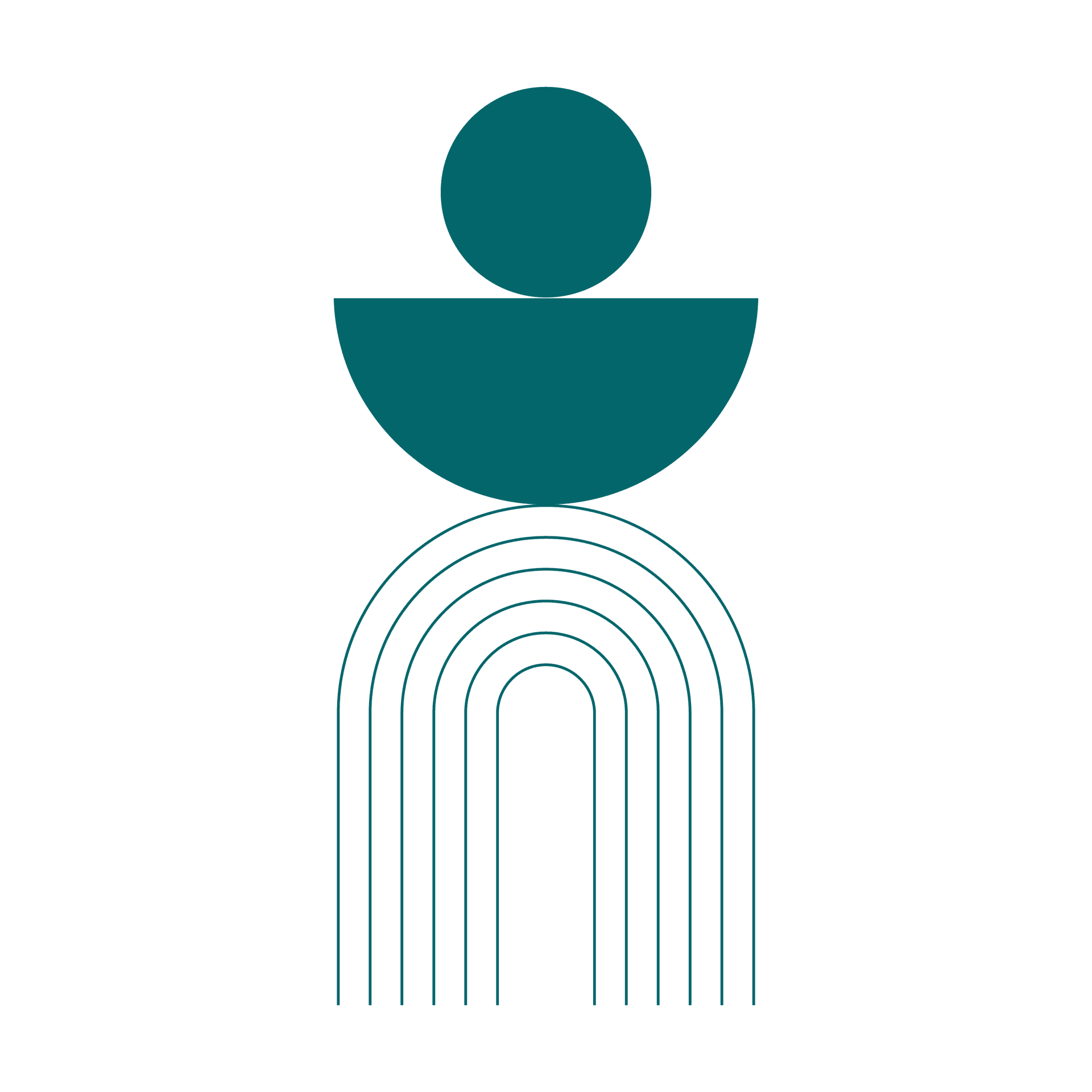 modern minimalist abstract icon with teal geometric shapes and arch