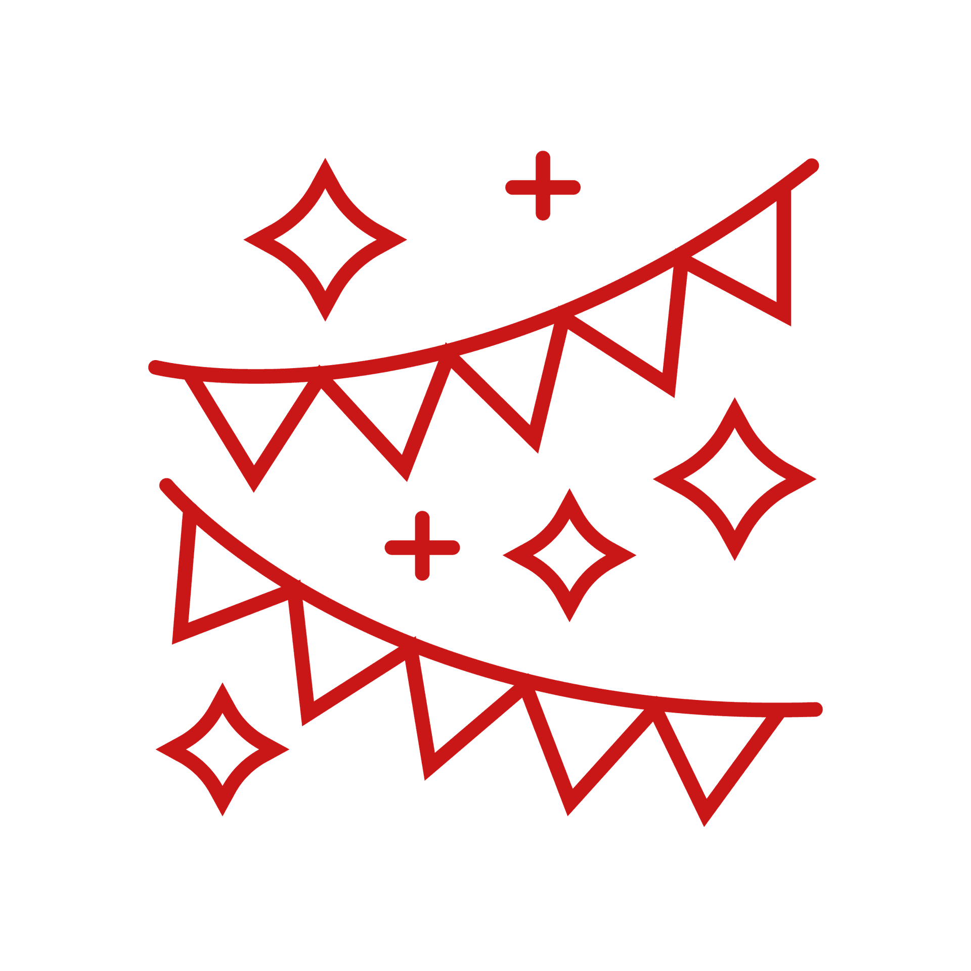 cheerful festive party bunting icon in vibrant red line art