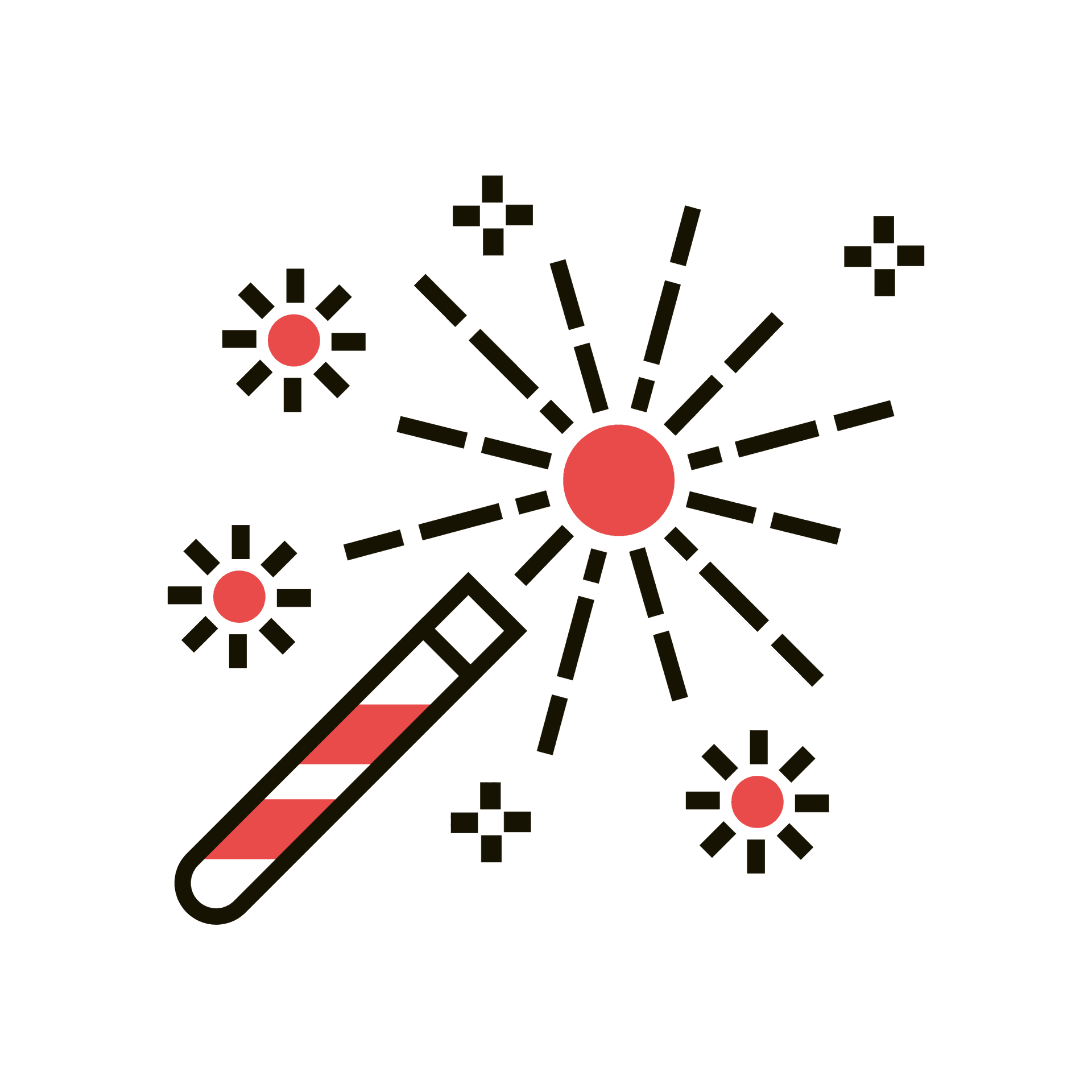 playful firework icon in bold red