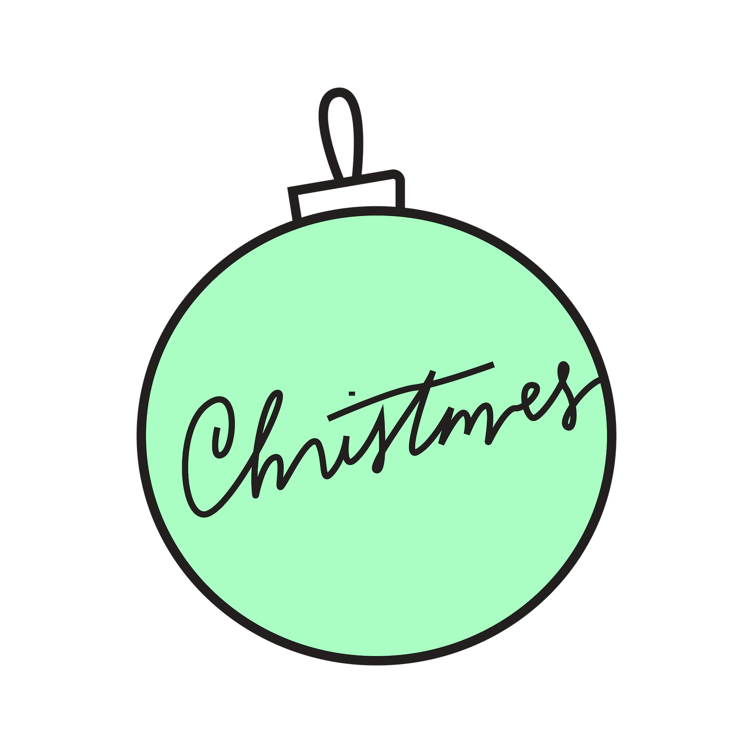 christmas ornament icon in minimalist style with hand-lettered script