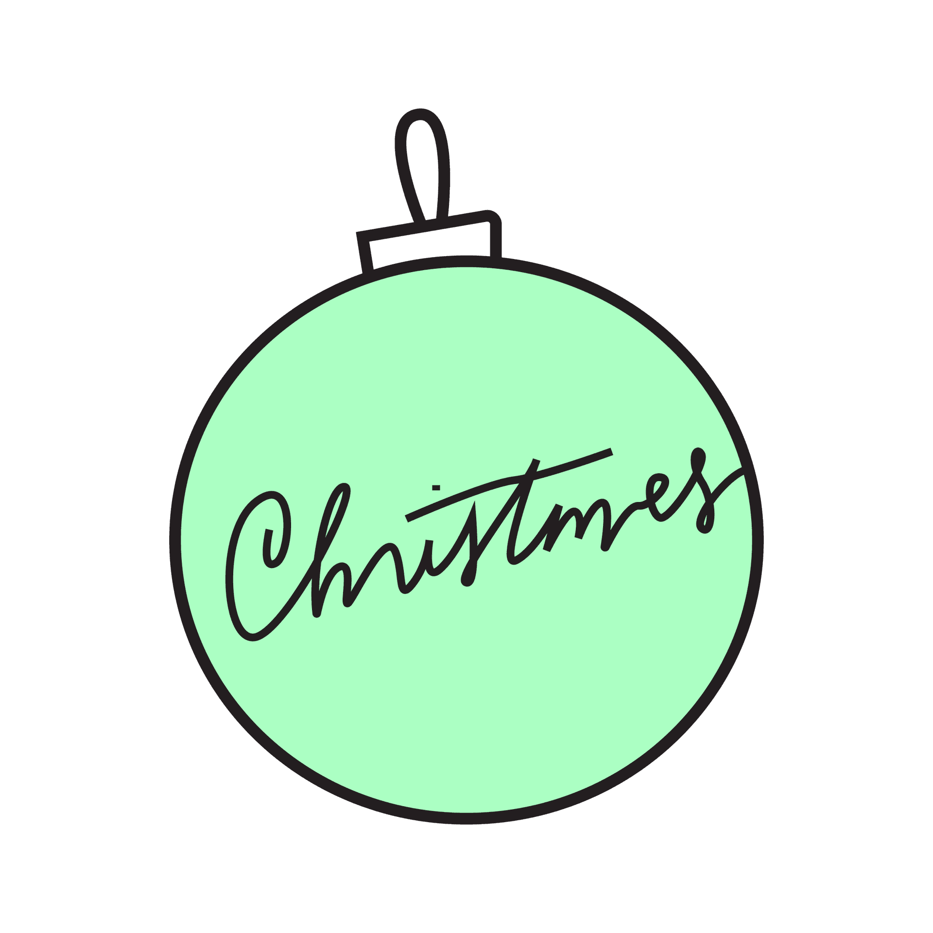 christmas ornament icon in minimalist style with hand-lettered script