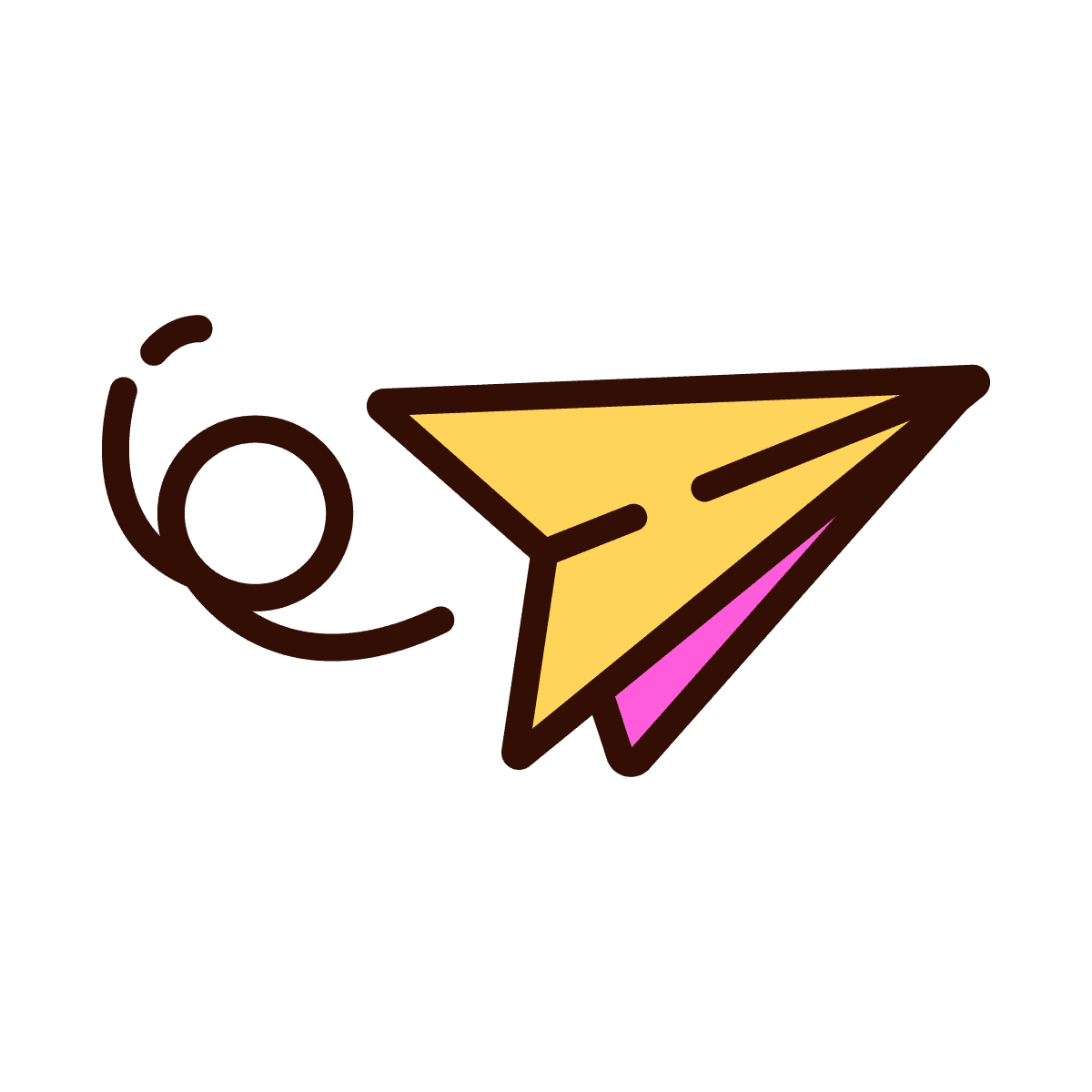 playful line art paper airplane icon for cheerful app design
