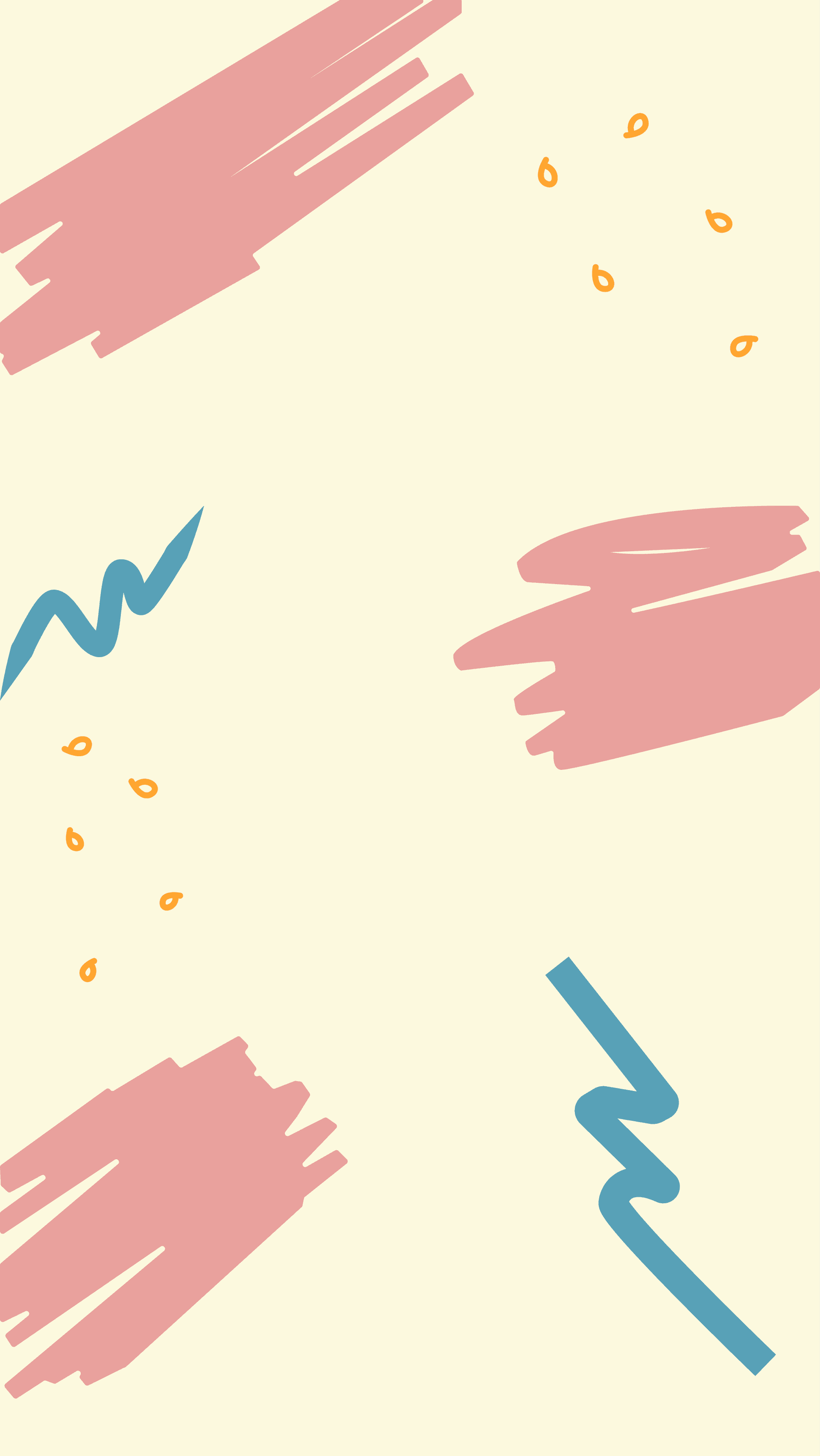 playful abstract background with pink brush strokes, blue squiggles, and yellow dots for digital art