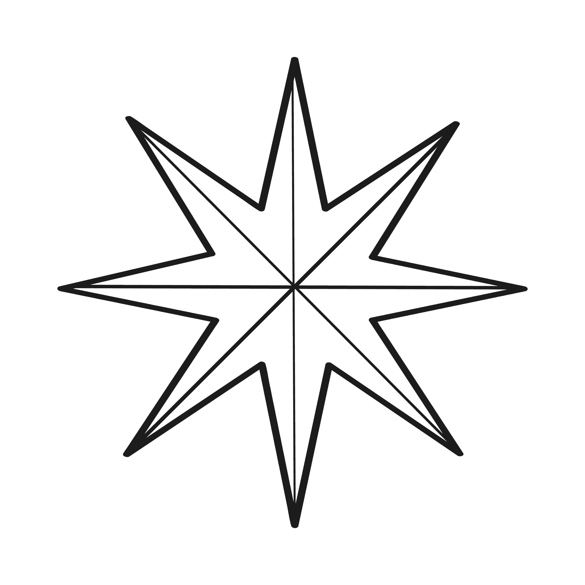geometric line art eight-pointed star element for symbols and decorative accents