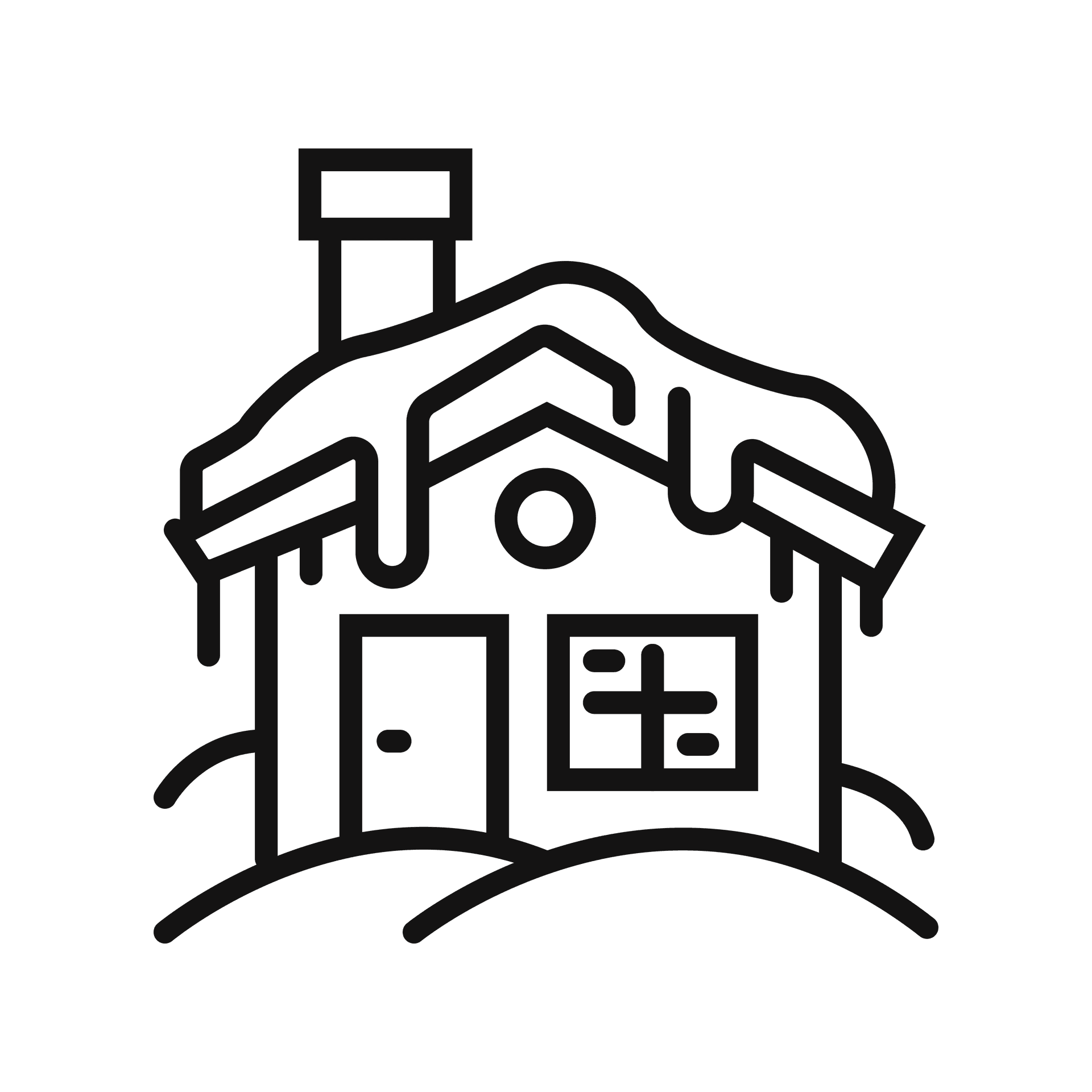 simple outline winter house icon with snow covered roof for cold season