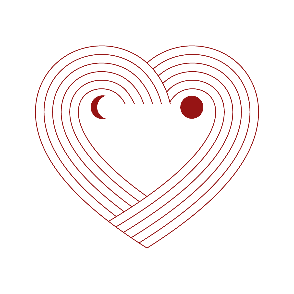 minimal line art heart logo with moon and sun for romantic themes