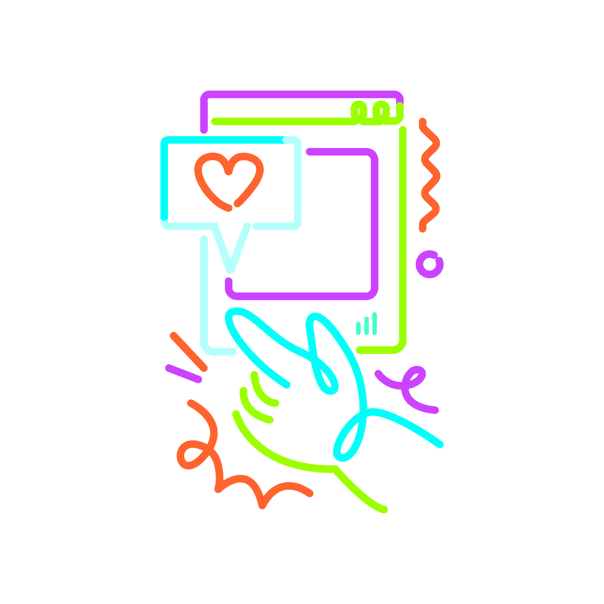 vibrant hand interacting social media linear icon