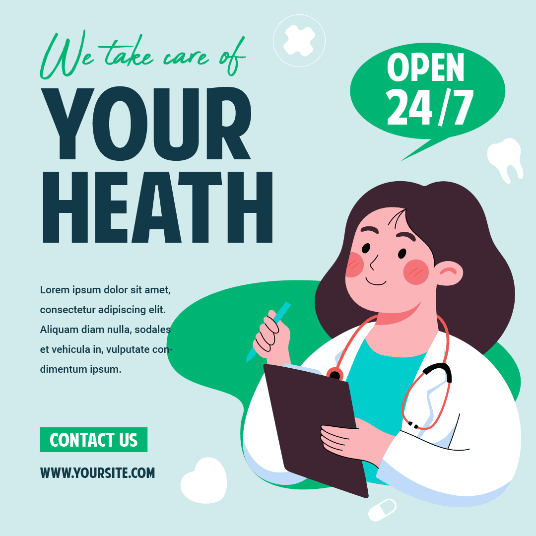 playful health care banner with doctor