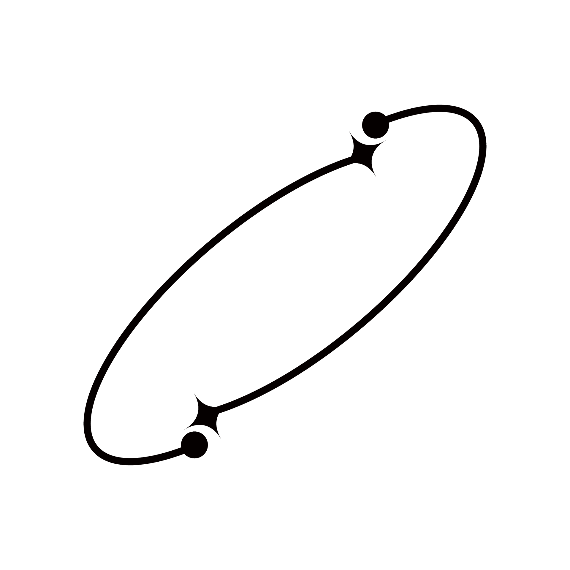 minimalist black elliptical orbit element with two dots for creative projects