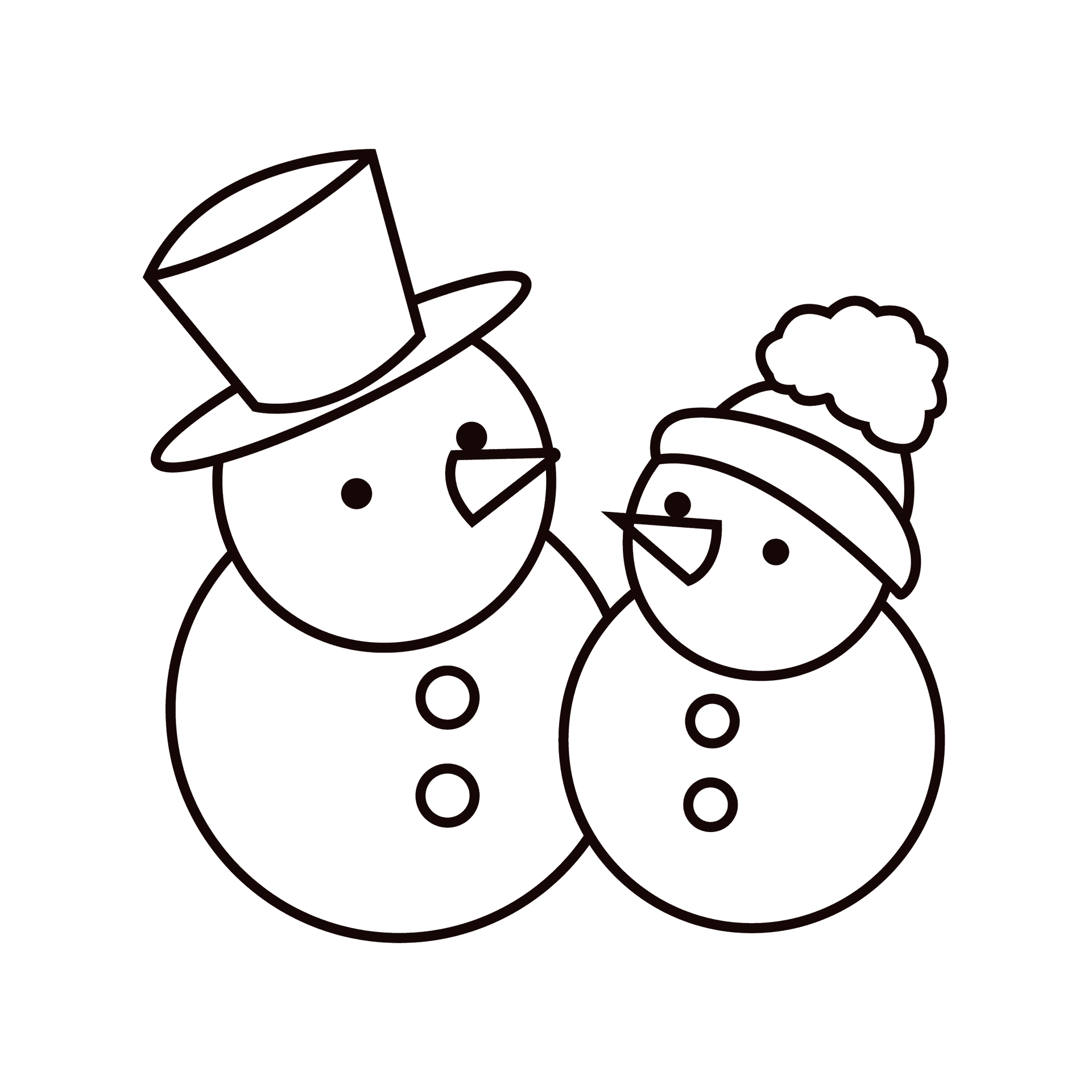 playful snowman couple icon in line art style