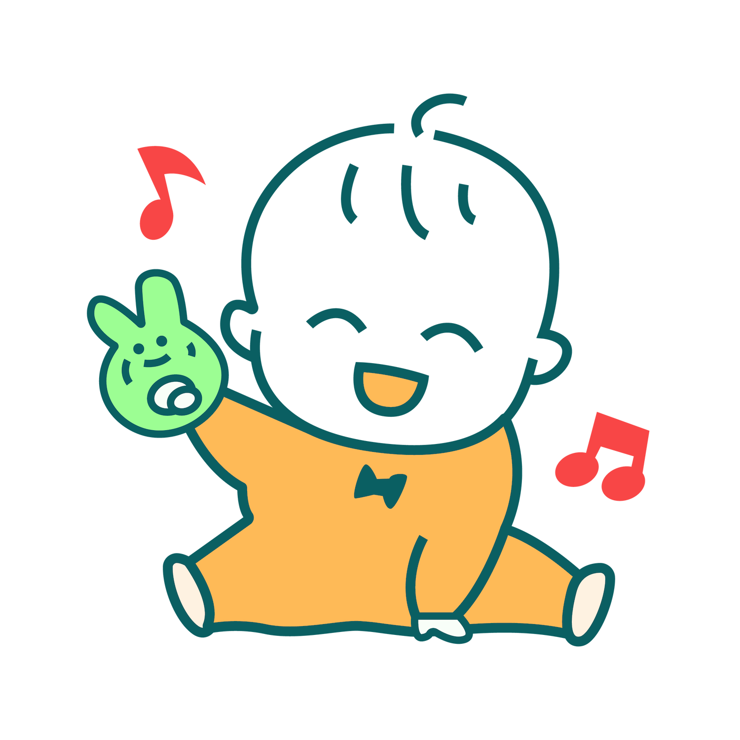 joyful baby playing rattle flat illustration for kids music education and apps