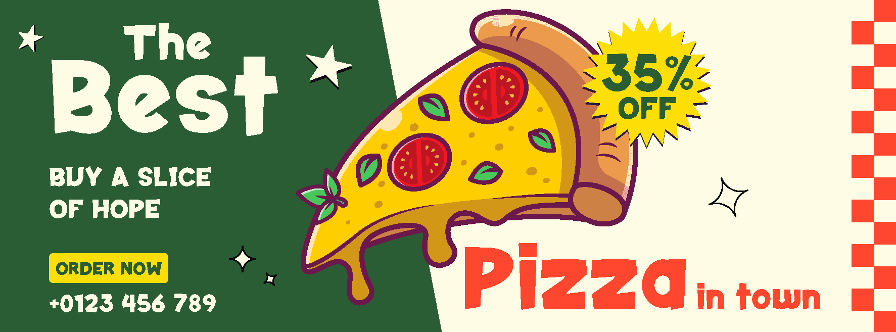 energetic retro pizza banner for delicious food promotion