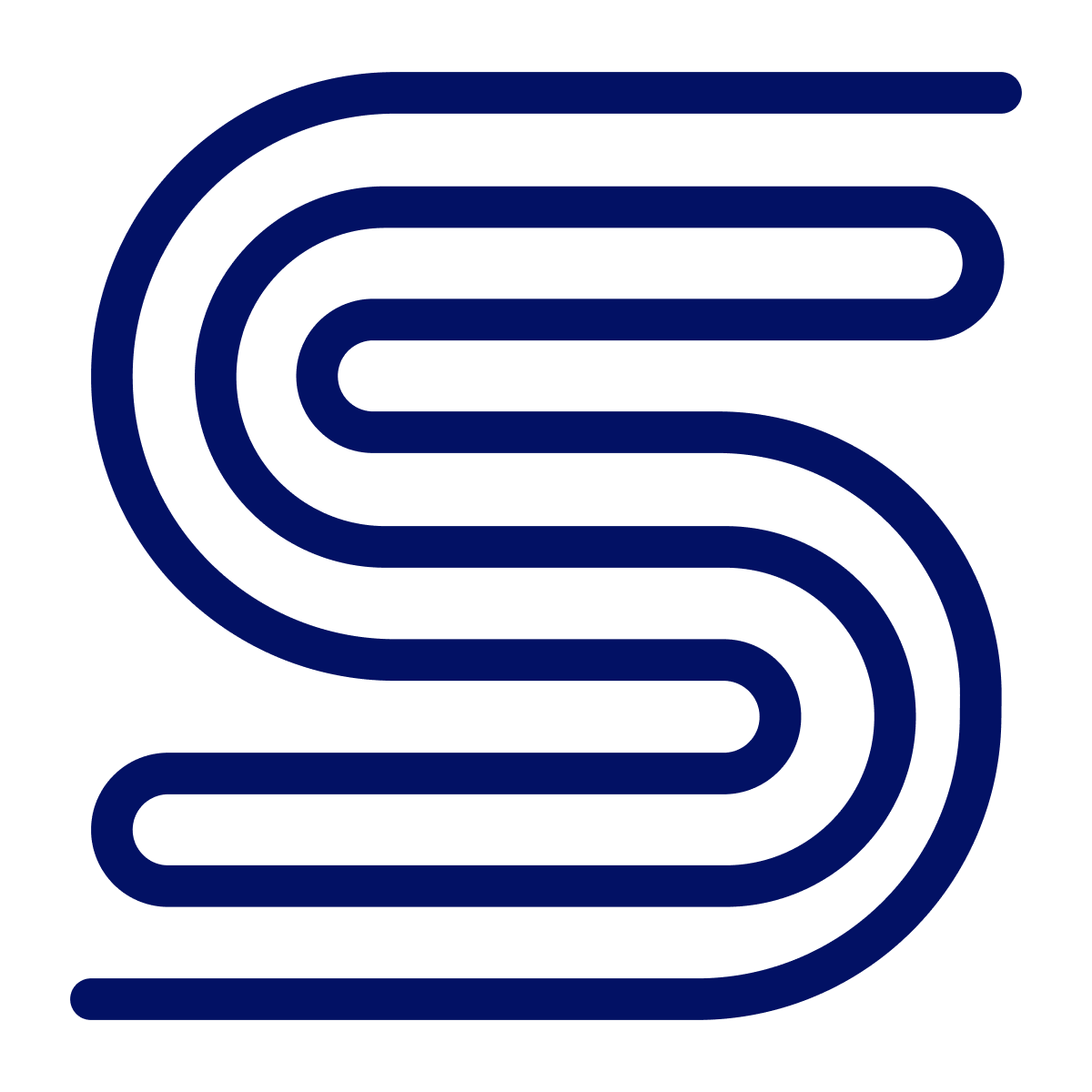 continuous line rounded letter s logo blue for scott steel llc corporate identity and metal industry branding
