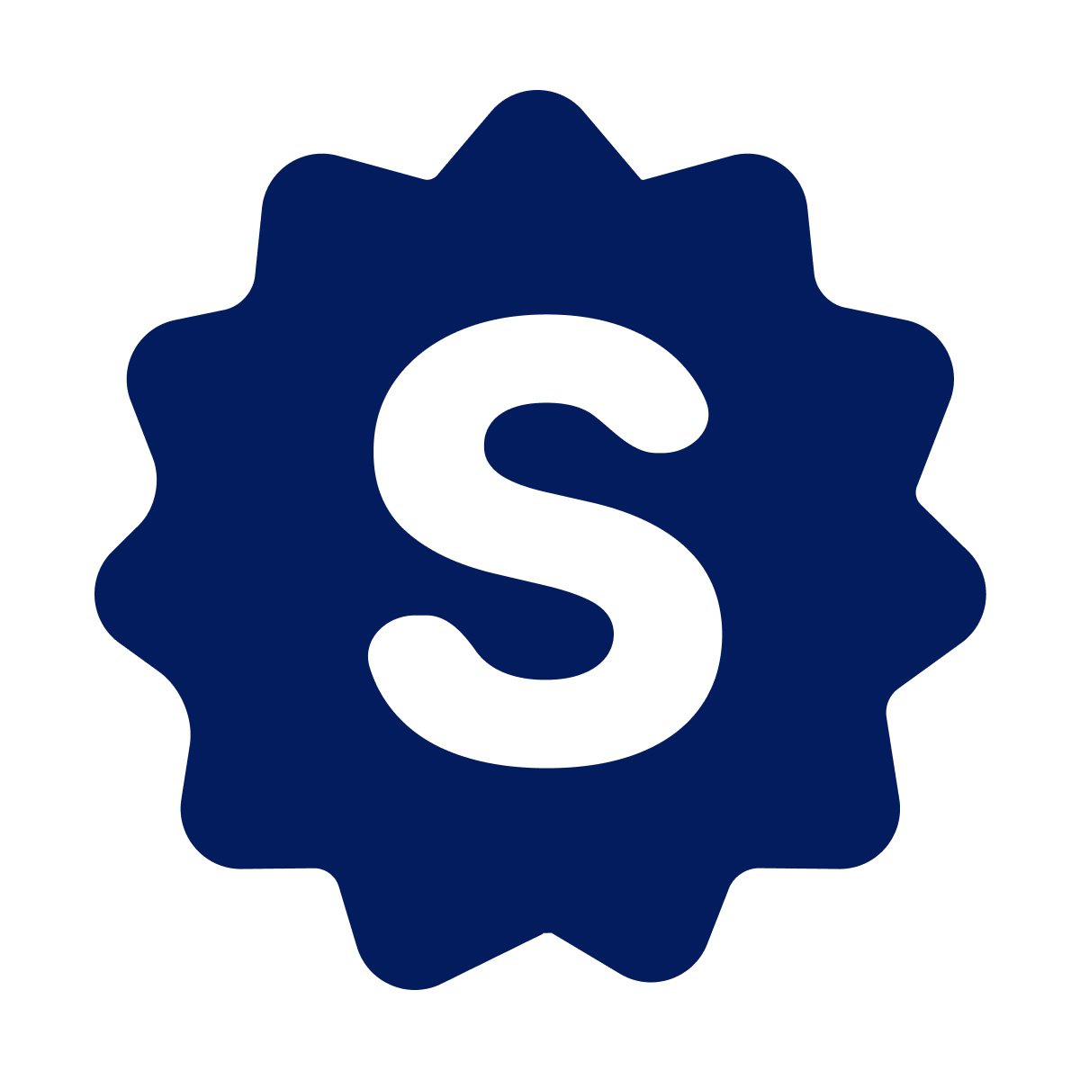 white letter s in blue spiky badge logo for app icon and seal emblem design