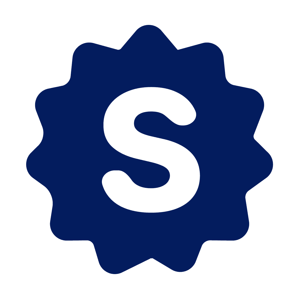 white letter s in blue spiky badge logo for app icon and seal emblem design