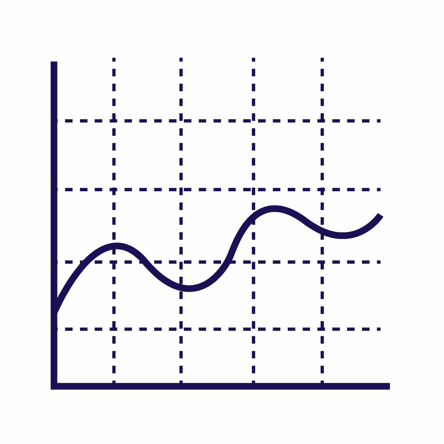 simple flat curved line chart illustration with grid for trend fluctuation icon