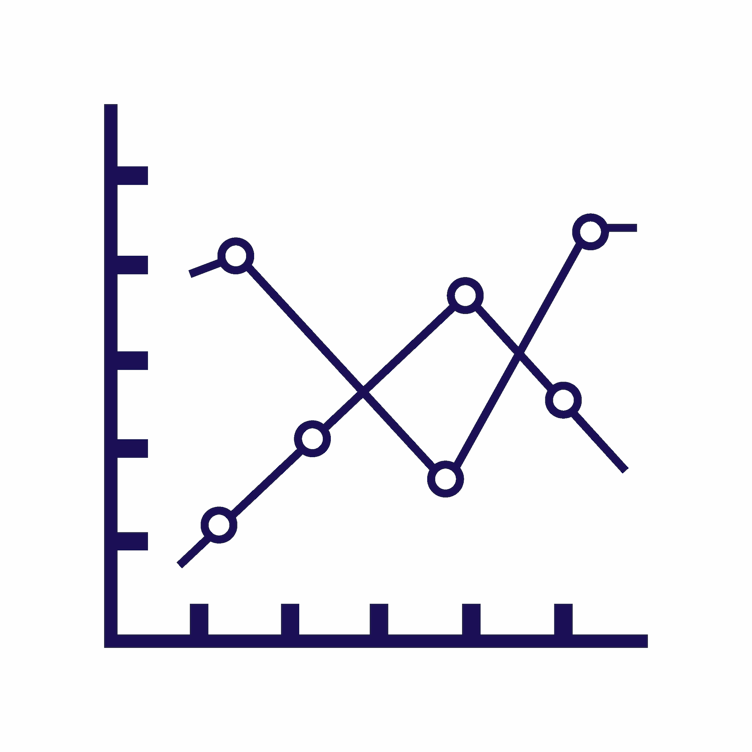 simple flat cross line chart illustration with circles for data intersection analysis icon