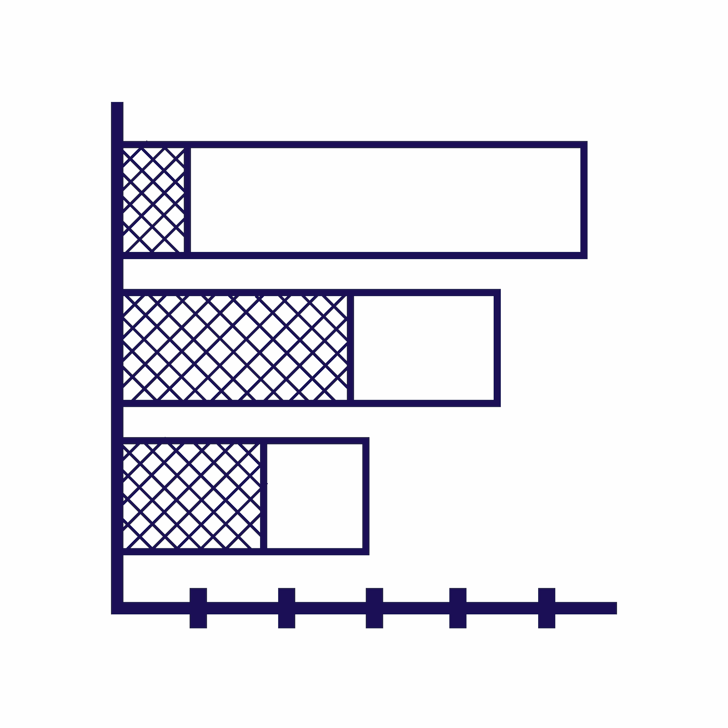 simple flat horizontal bar chart illustration with segments for part analysis icon