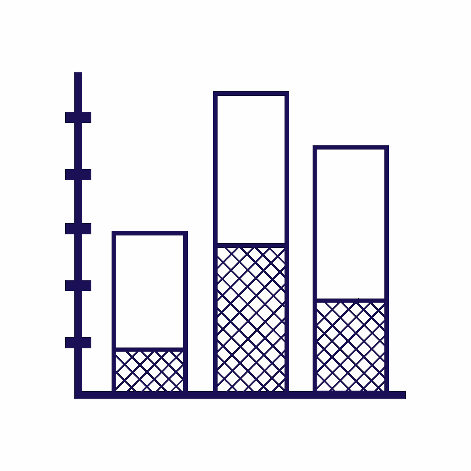 simple flat vertical bar chart illustration with stacked sections for component analysis icon