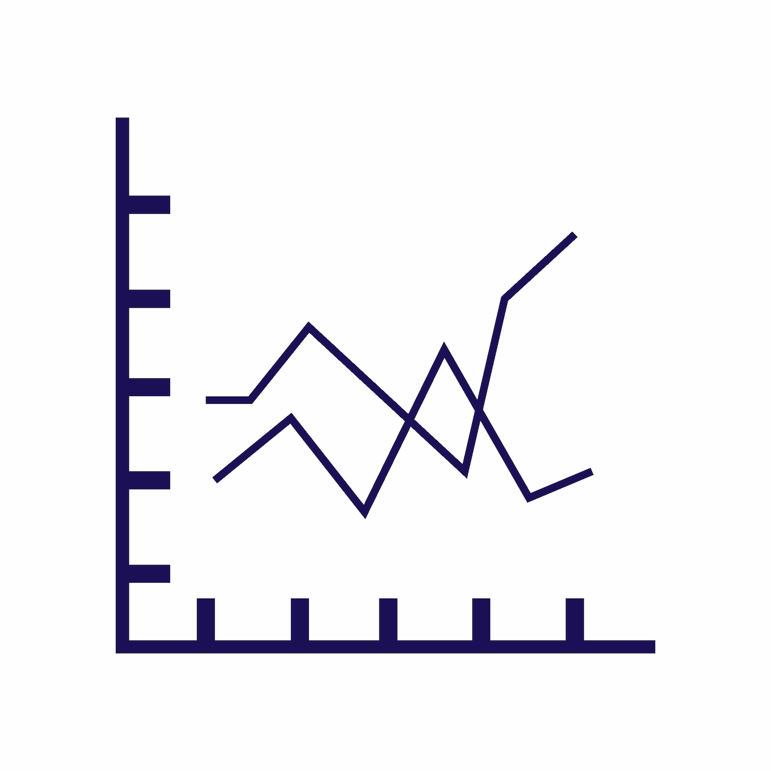 simple flat line chart illustration with multiple lines for trend comparison icon