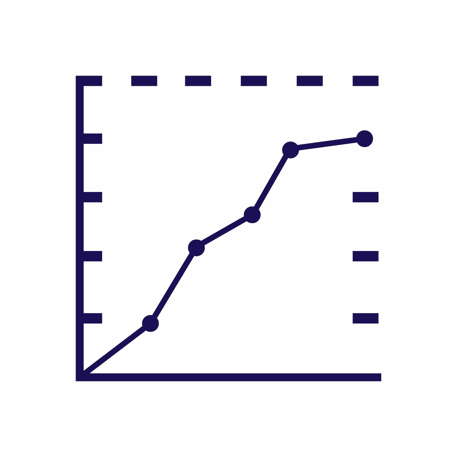 minimalist line chart icon with upward trend in dark blue, perfect for business and data visualization