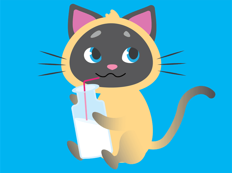 a cute cartoon kitten bottle meow holding a milk bottle