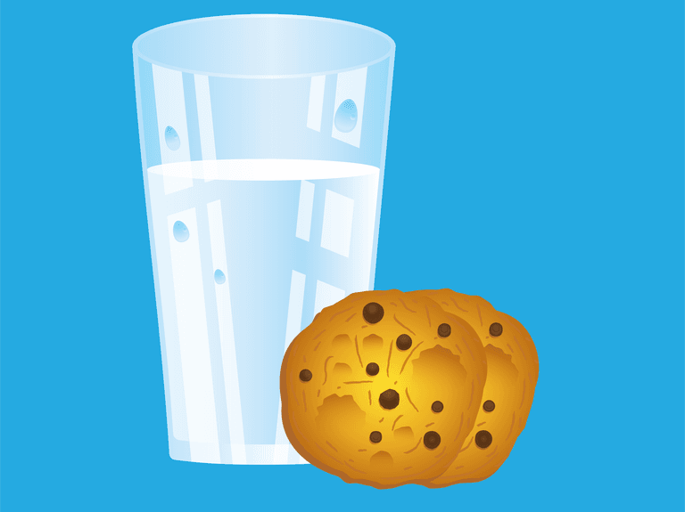 a glass of milk and cookies candy sweets milk cake cups vector