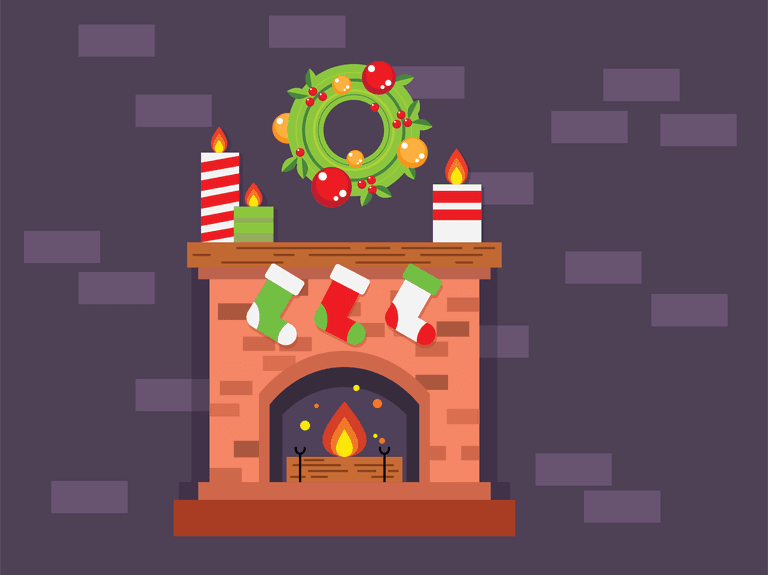Simple Christmas fireplace illustration