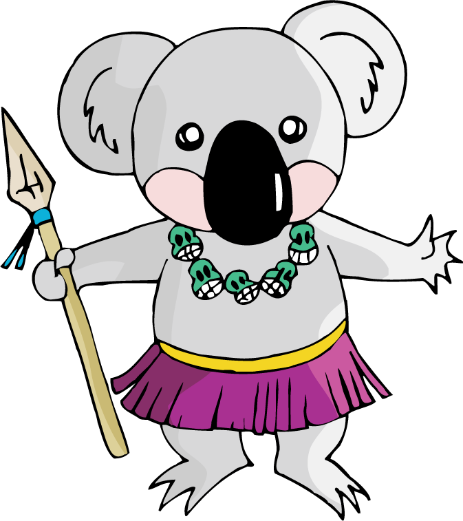aboriginal sloth cartoon animals with tribal spear and colorful attire for fun branding