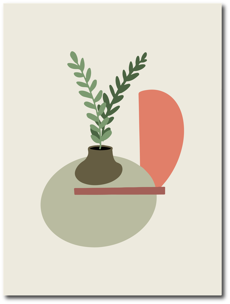 abstract botanical art cover featuring a minimalist vase with greenery and soft shapes