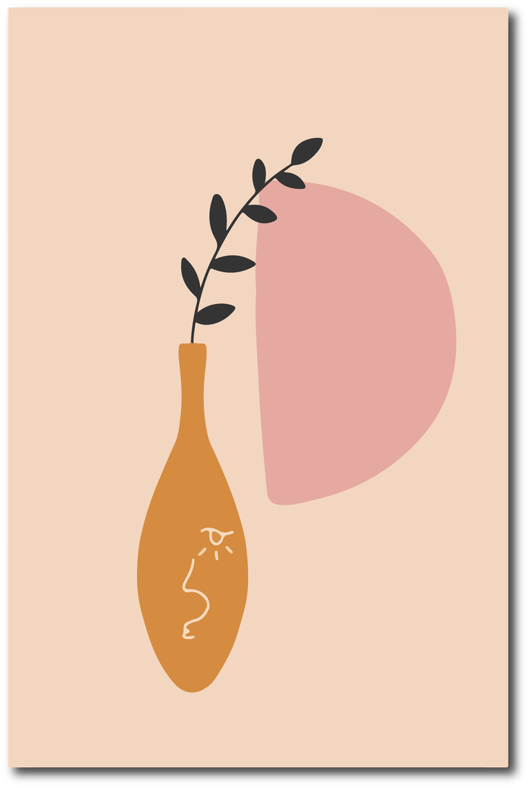 abstract botanical art cover featuring a stylish vase with leaves and soft shapes