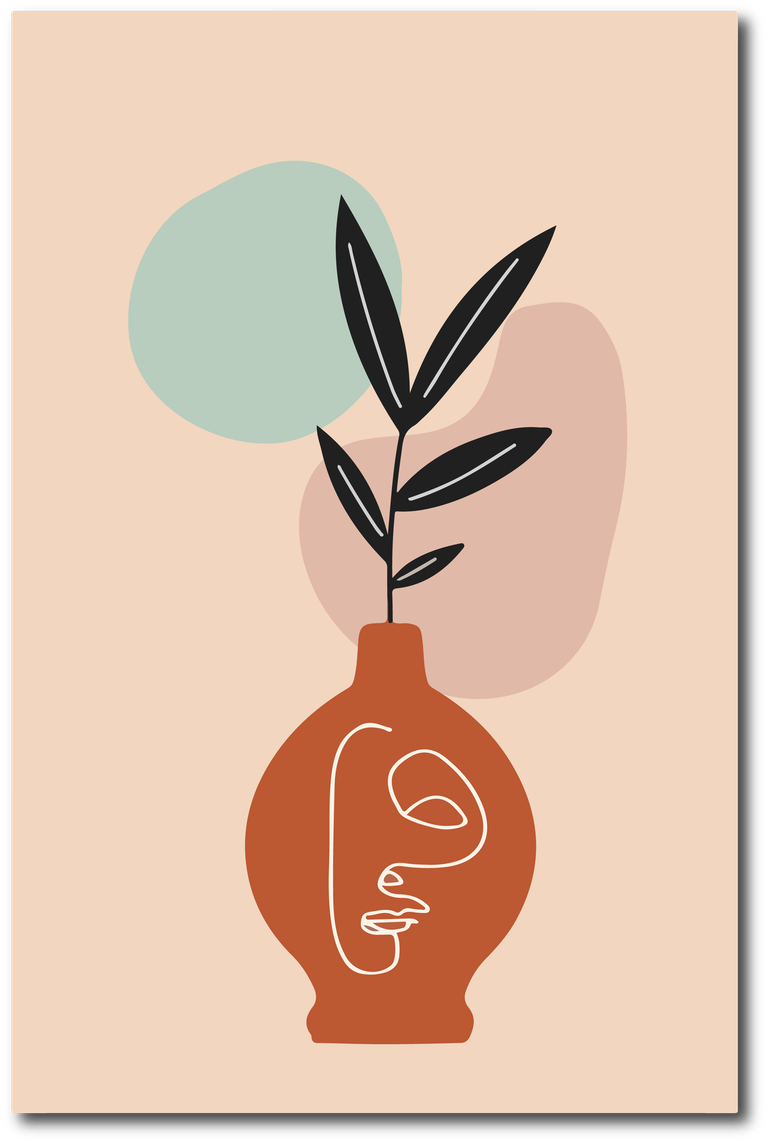 abstract botanical art cover featuring a minimalist vase with face and leaves
