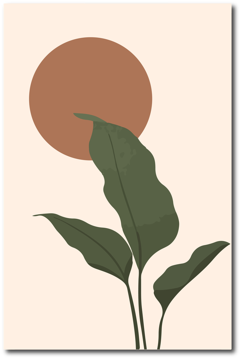 abstract botanical art cover featuring minimalist leaves and a warm circular sun motif