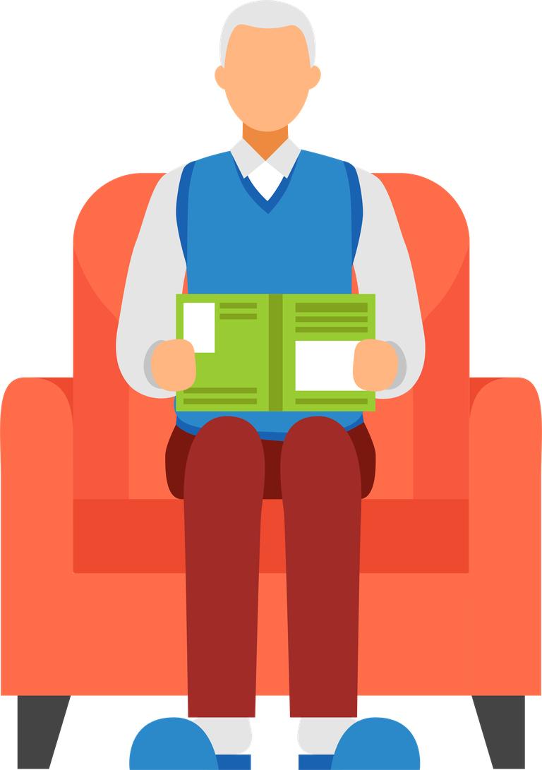 old people activities illustration featuring a senior man reading in a cozy living room setting