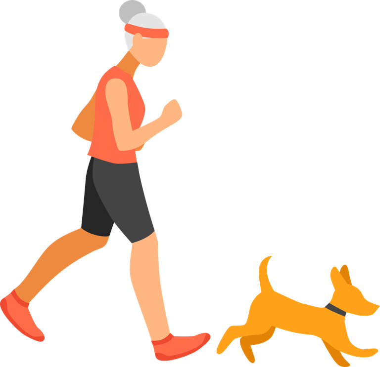 old people activities illustration showcasing senior fitness through walking a dog outdoors
