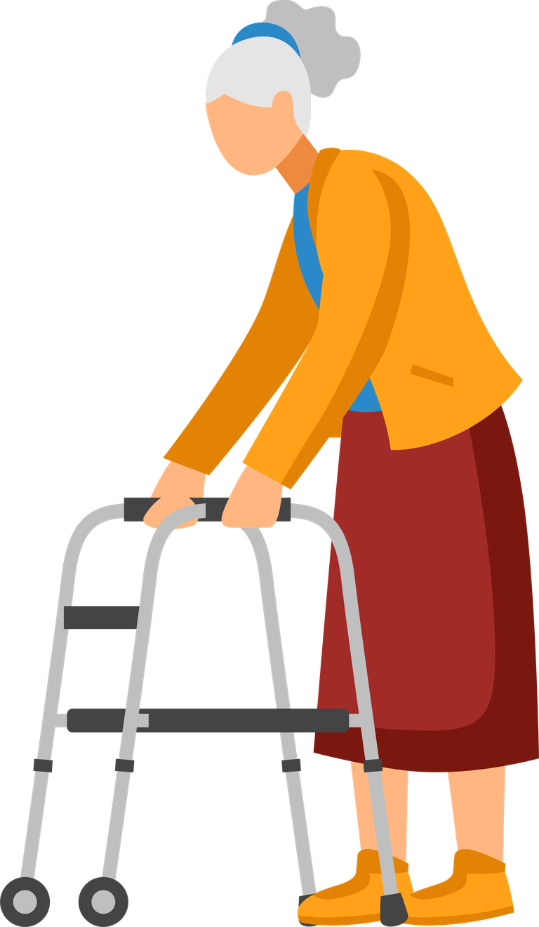 old people activities illustration with an elderly woman using a walker for mobility