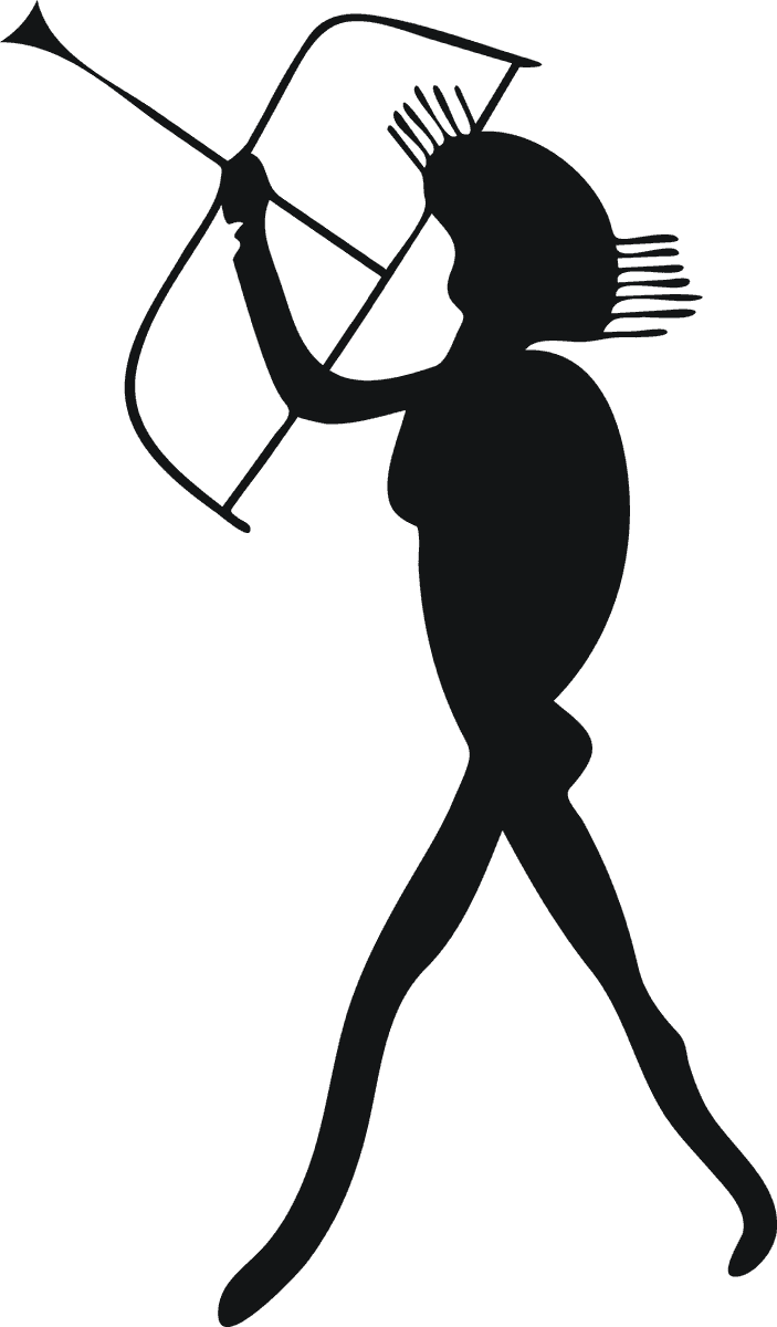 black isolated african symbol of a hunter with bow and arrow for iconic representation
