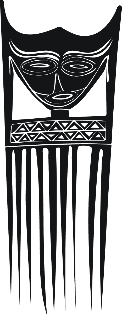 black isolated african symbol depicting traditional hair comb with intricate facial features