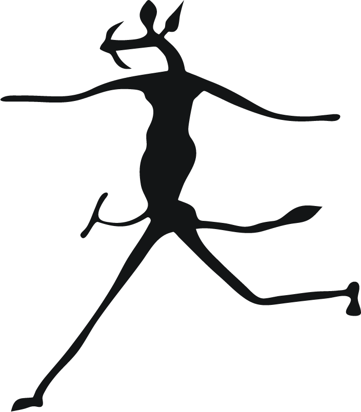 black isolated african symbol depicting a dancer in motion with unique flowing lines