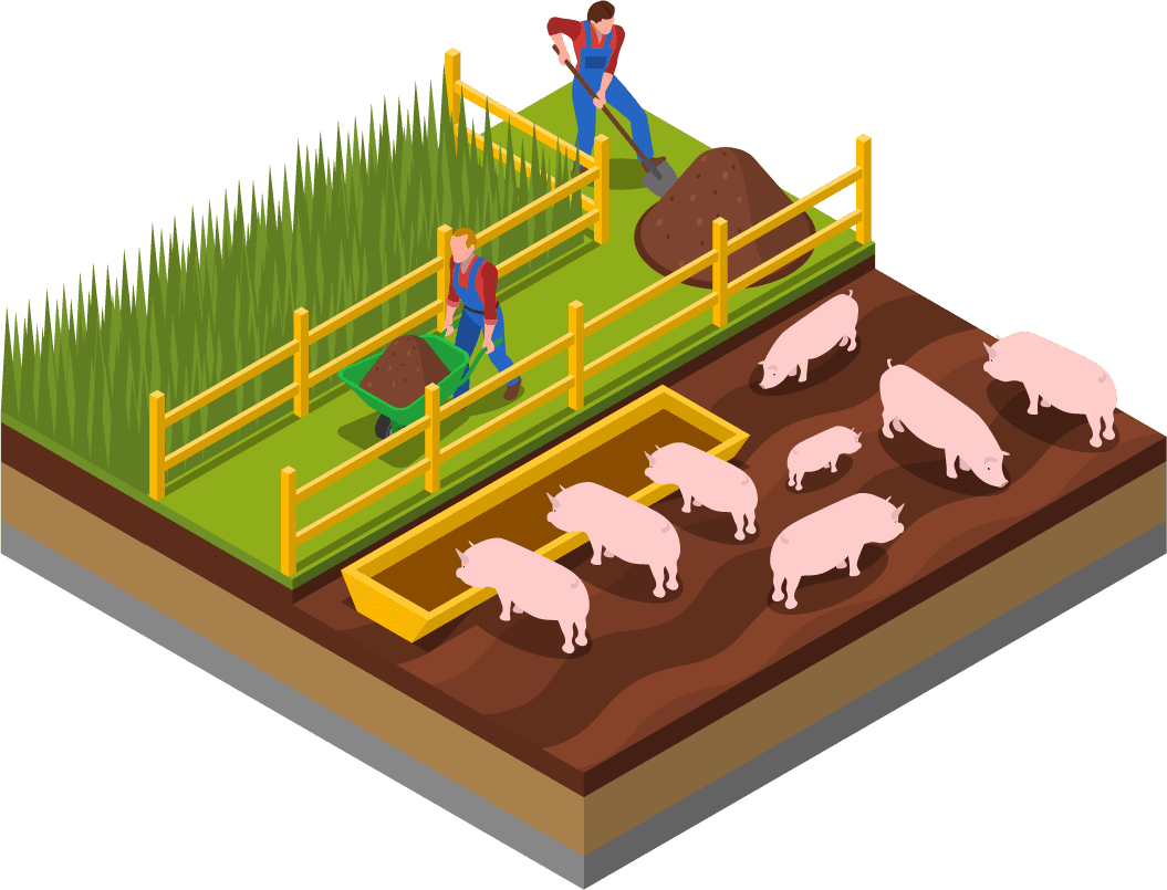 agricultural compositions isometric set showcasing farming activities, livestock management, and sustainable practices