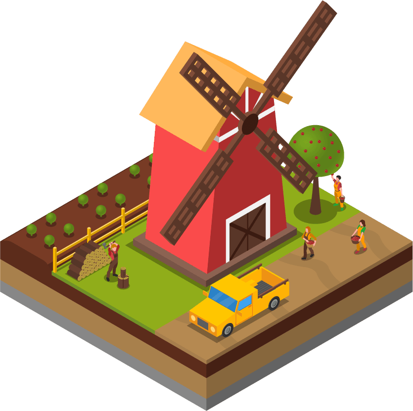 agricultural compositions isometric set featuring vibrant farm scenes and diverse farming activities