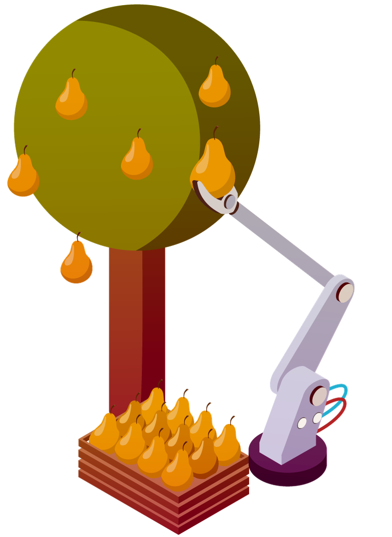 isometric agricultural and farming robots for efficient pear harvesting in modern orchards