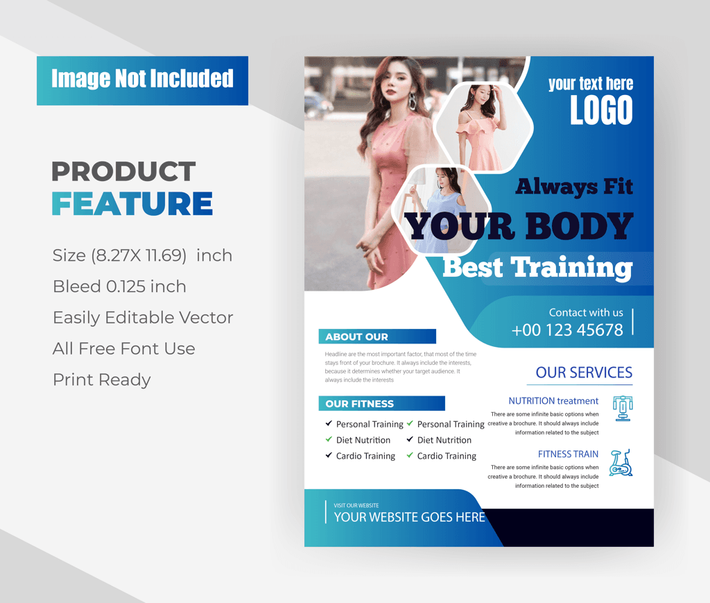 always fit your body by best training center flyer template with green color patterns and texture